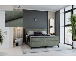 Meuba Home® - Berlin Boxspring - Groen - 160x200 - Teddy stof - Met topper 8cm - Pocket veren