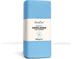 Loom One Hoeslaken – 100% Jersey Katoen – 160x200 cm – tot 23cm matrasdikte– 160 g/m² – Lichtblauw