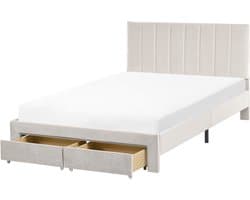 BELIANI LONZAC - Bed met opbergruimte - Gebroken wit - 120 x 200 cm - Fluweel