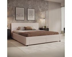 Meubella - Tweepersoonsbed Suente - Beige ribstof - 180x200 cm