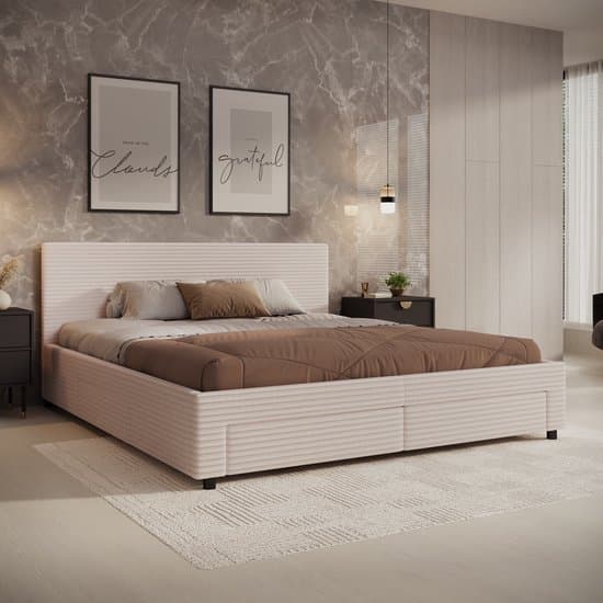 Meubella - Tweepersoonsbed Suente - Beige ribstof - 180x200 cm
