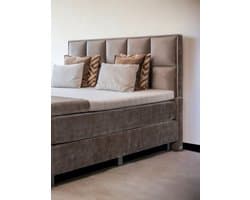 MSB - Boxspring Mondrian - 180x200 cm - Velvet Beige Crème - Compleet Met Pocketvering Matras en Koudschuim Topper