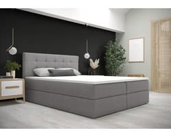 Opberg Boxspring Fenne - 180x200 - Grijs - Inclusief Topper - Bed met Opbergruimte - Bonellvering tot 100 kg - Beddenbriljant