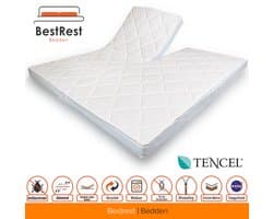 Topdekmatras - 180x220 - (MET SPLIT) Split Topper - Koudschuim HR55 - Topmatras - BestRest Bedden® - Tencel Hoes - Wit - Extra veerkrachtig