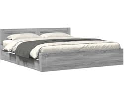 Tweepersoonsbed | Dubbelbed | Volwassenenbed | Bedframe met hoofdeinde bewerkt hout grijs sonoma 180x200 cm