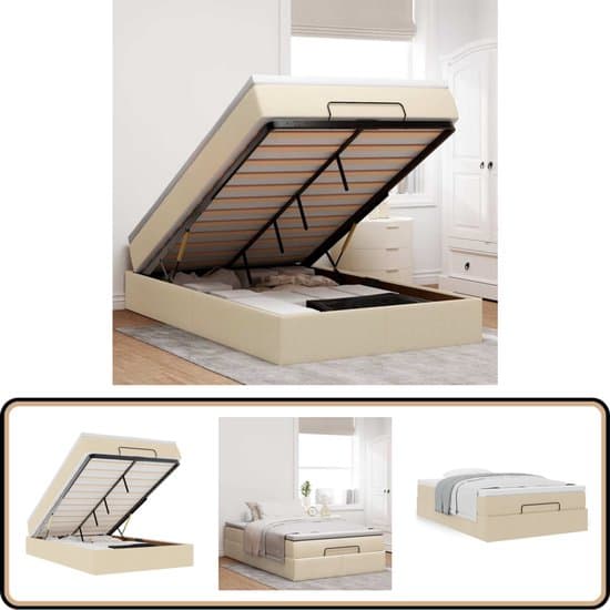 vidaXL Ottoman bed met matras 120x200cm stof crèmekleurig