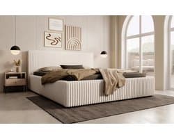 Meubella - Tweepersoonsbed Infinity - Beige - Fluffy ribstof - 160x200