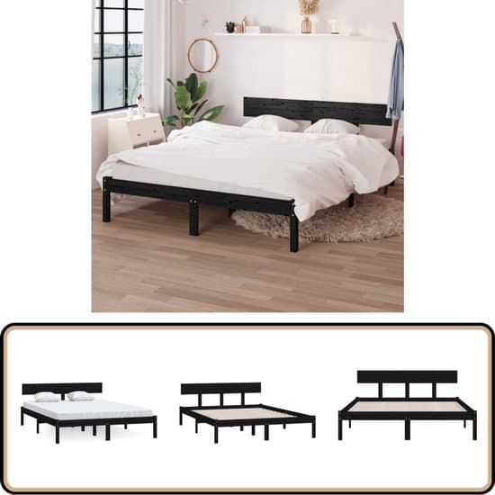 vidaXL Bedframe - Massief Grenenhout - Zwart - 120x190 cm Massieve Houten Bed Frame - Zwarte Bed Frame - Bed Frame 120x190 - Klein Dubbel Bed - Slaapcomfort