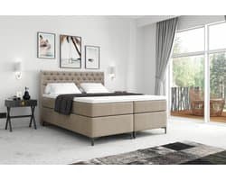 Meuba Home® - Florence Boxspring - Taupe - 180x200 - Velvet - Met topper 8cm - Pocket veren