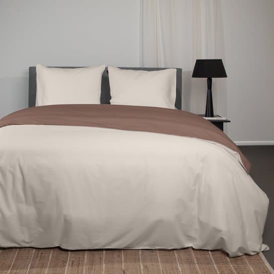 Superieur Dekbedovertrek Twin Face – Creme / Taupe - 100% Katoen - 240x200/220cm Lits-Jumeaux – Warme taupe met creme dekbedset – adembenemend in uitstraling – optimaal ventilerend en ademend