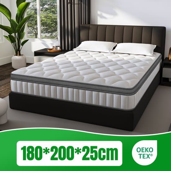 Fukstern Matras 180x200 - matras 25cm dik - 7 zones - pocketvering matras - Orthopedisch - OEKO-TEX Gecertificeerd - 10 Lagen Hoogwaardige Materialen - Anti-Allergische - Eenpersoonsmatrassen - medium - Voor Kinderen en Volwassenen