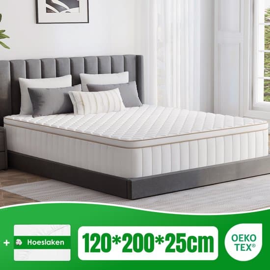 Fukstern Matras 120x200 - matras 25cm dik - 7 zones - pocketvering matras - Orthopedisch - OEKO-TEX Gecertificeerd - 9 Lagen Hoogwaardige Materialen - Anti-Allergische - Tweepersoonsmatrassen - medium - Voor Kinderen en Volwassenen