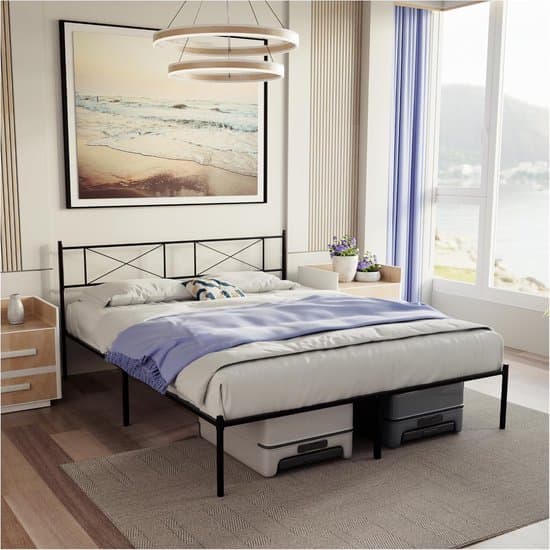 Metalen Bedframe 140x200 cm – 36 cm Hoog Stalen Bed met Lattenbodem & Opbergruimte – Modern Zwart, Extra Stevig tot 400 kg – Eenvoudige Montage