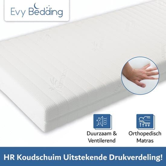 Evy Bedding® 160x200 cm - 20 cm dik - Tweepersoons - HR45 koudschuim - Orthopedisch Matras- circa 20 cm dik - Afritsbaar hoes wasbaar - Hotel kwaliteit - CertiPur en Okoetex gecertificeerd