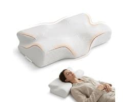 Jaraleesa® Hoofdkussen Nekklachten – Orthopedisch & Ergonomisch Vlinderkussen – Memory Foam (Traagschuim) – Extra laag 6 cm voor Buikslapers – Voor Zij & Rugslapers – 60x40 cm - Anti Snurk