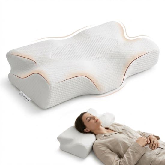 Jaraleesa® Hoofdkussen Nekklachten – Orthopedisch & Ergonomisch Vlinderkussen – Memory Foam (Traagschuim) – Extra laag 6 cm voor Buikslapers – Voor Zij & Rugslapers – 60x40 cm - Anti Snurk