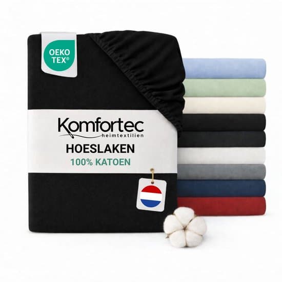 Komfortec Jersey Stretch Hoeslaken 140x200 cm - 23cm Matrasdikte- Rondom Elastiek - 100% Katoen - Zwart