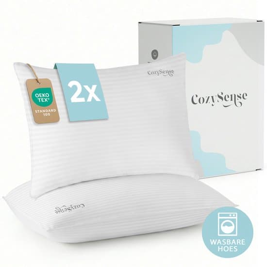 CozySense® Hoofdkussen - Set van 2 - 50x70 CM - Slaapkussen met Traagschuim - Aanpasbare Vulling & Afneembare 100% Katoenen Hoes - Pillow - Voor Zij-, Buik- en Rugslapers