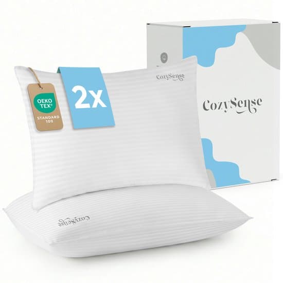 CozySense® Hoofdkussen - Set van 2 - 50x70 CM - Premium Slaapkussen - 100% Katoenen Tijk - Pillow - Ondersteunend Kussen voor Zij-, Buik- en Rugslapers