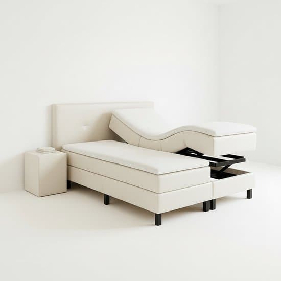 Boxspring VitaLift – Hoog-Laag Bed 2-Persoons Elektrisch Verstelbaar 140x200 cm – Verzorgingsbed / Seniorenbed – Wit lederlook