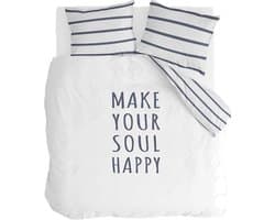 Walra Dekbedovertrek Happy Wake Up - 200x220 - 100% Katoen (BCI) - Wit / Blauw