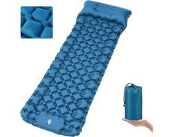 Zelfopblazend slaapmatje, 9 cm verdikte luchtmatras voor kamperen met voetpomp en kussen, draagbaar ultralicht slaapmatje, kampeermatras, opblaasbare matras, geschikt voor buitenactiviteiten zoals wandelen.