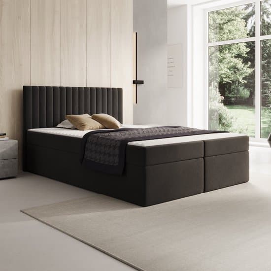 Meubella - Taiko - Boxspring met opbergruimte - Stof zwart - 140x200 cm