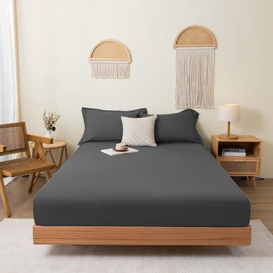 Hoeslaken Set - Boxspring Laken - Slaapkamer Comfort - Ademend Katoen - 180x220 cm - Zwart Grijs