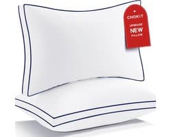 Luxe Kussens - Zachte Bedkussens - Ontspannen Slapen - 7D Dons Alternatief - Standaard Maat - Blauwe Rand