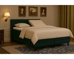 Boxspring vlak Pisa met topmatras 140x200 cm Luxe Pocketvering Stof donkergroen Gratis 2x Hoofdkussens