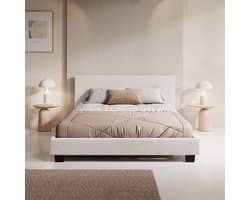 Meubella - Tweepersoonsbed George - Wit Teddystof - 140x200 cm