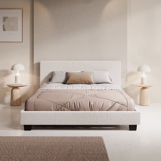 Meubella - Tweepersoonsbed George - Wit Teddystof - 140x200 cm