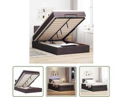 vidaXL Boxspring Bed - Ottoman Bed - Ottoman bed met matras en LED's 120x190 cm stof donkerbruin - Tweepersoonsbed - Lederen Bed - Houten Bed