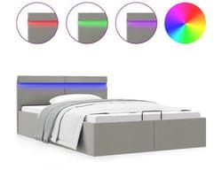 vidaXL - Bedframe - met - opbergruimte - en - LED - stof - lichtgrijs - 140x200 - cm