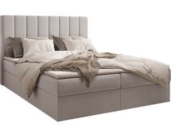 InspireME Boxspring Bed 01 - Bed - Comfortabel topmatras - Met hoofdeindeTot 300KG - Opbergruimte - 160x200 Trinity 32 - Zilver