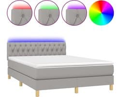 vidaXL - Boxspring - met - matras - en - LED - stof - lichtgrijs - 140x200 - cm
