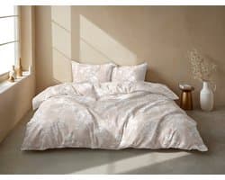 Zohome Dekbedovertrek Ibisco di Lino - Sandy Beige - Bloemen - Dekbedovertrek 200x200/220 cm - 100% Katoen - Tweepersoons