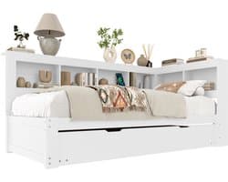 Wishdor - Dagbed - Met Uitschuifbaar Onderschuifbed, Stopcontact En 2 USB-Aansluitingen - Modern - Wit - 90 X 200 Cm