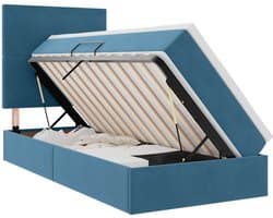 vidaXL - Opbergbed - met - LED - met - matras - Donkerblauw - 90 - x - 190 - cm - Fluweel