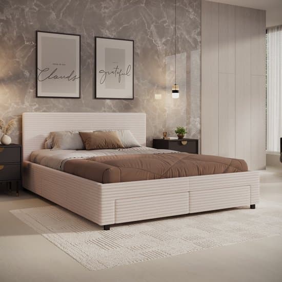 Meubella - Tweepersoonsbed Suente - Beige ribstof - 160x200 cm