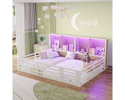 Komhtom Hemelbed, 140 x 200 cm, dagbed, platform, bedzijde met opbergvak, bed met lattenbodem (zonder matras), balustrade, metaal, wit