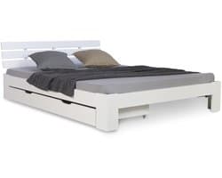 Homestyle4u Tweepersoonsbed - 140x200 cm - met bedbak - Lattenbodem - Wit