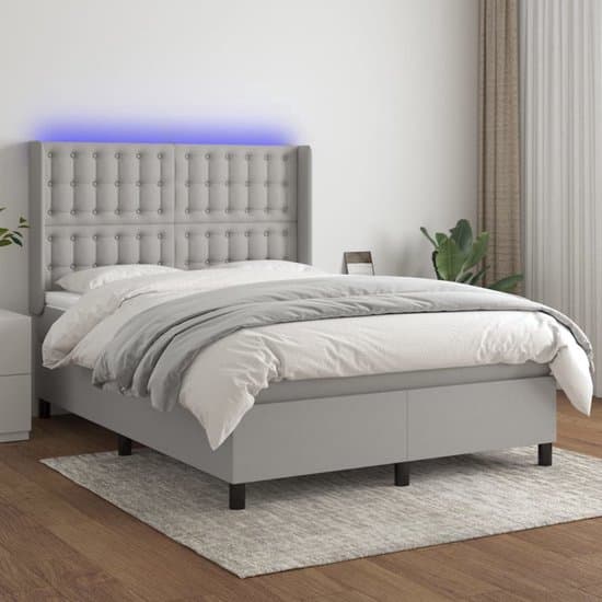 vidaXL Led Bed - Boxspring - Boxspring met matras en LED stof lichtgrijs 140x200 cm - Pocketveer Matras - Slaapcomfort - Boxspring Set