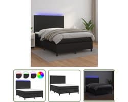 vidaXL Led Bed - Boxspring Bed - Boxspring met matras en LED kunstleer zwart 140x200 cm - Kunstleder Bed - Tweepersoons Bed - Groot Bed