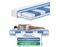 AM Qualitätsmatratzen - 1000 veren 7-zone pocketveringmatras 180x200 cm - Ergonomisch matras 180 x 200 met 1.000 veren - 24 cm Premium hoogte - Afneembare TENCEL Lyocell tijk - Made in Germany