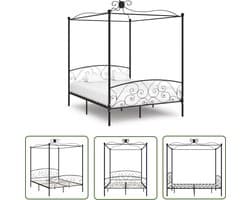 vidaXL Zwarte Bed Frame - Metalen Hemelbed - Hemelbedframe metaal zwart 180x200 cm - Hoofdeinde Bed - King Size Bed - Tweepersoons Bed