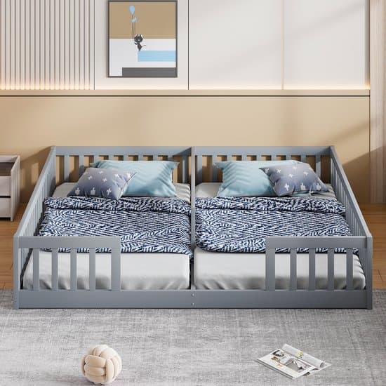 Bed met paneel - 90 x 200 cm - opklapbed met armleuningen - zonder lattenbodem (zonder matras) - geschikt voor gezinnen met twee kinderen - grenenhout - minimalistische stijl - grijs
