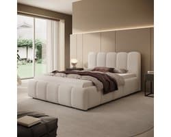 Meubella - Tweepersoonsbed Nolena - Beige teddystof - 140x200 cm