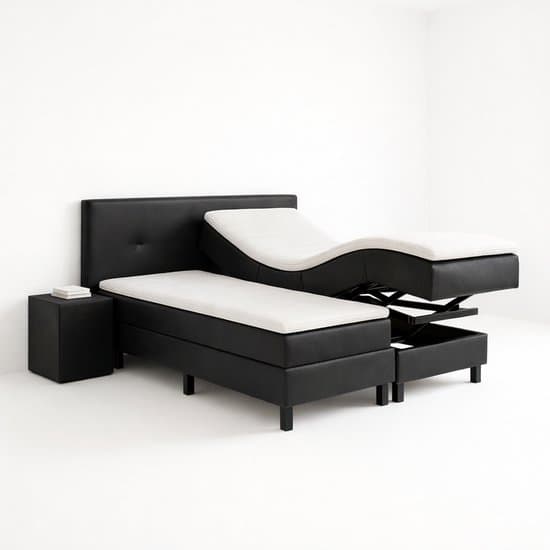 Boxspring VitaLift – Hoog-Laag Bed 2-Persoons Elektrisch Verstelbaar 140x200 cm – Verzorgingsbed / Seniorenbed – Gitzwart lederlook