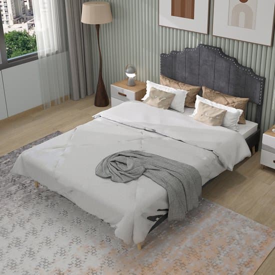 MODFU - Ledikant 160x200 cm – Gestoffeerd met geometrisch design – Grijs